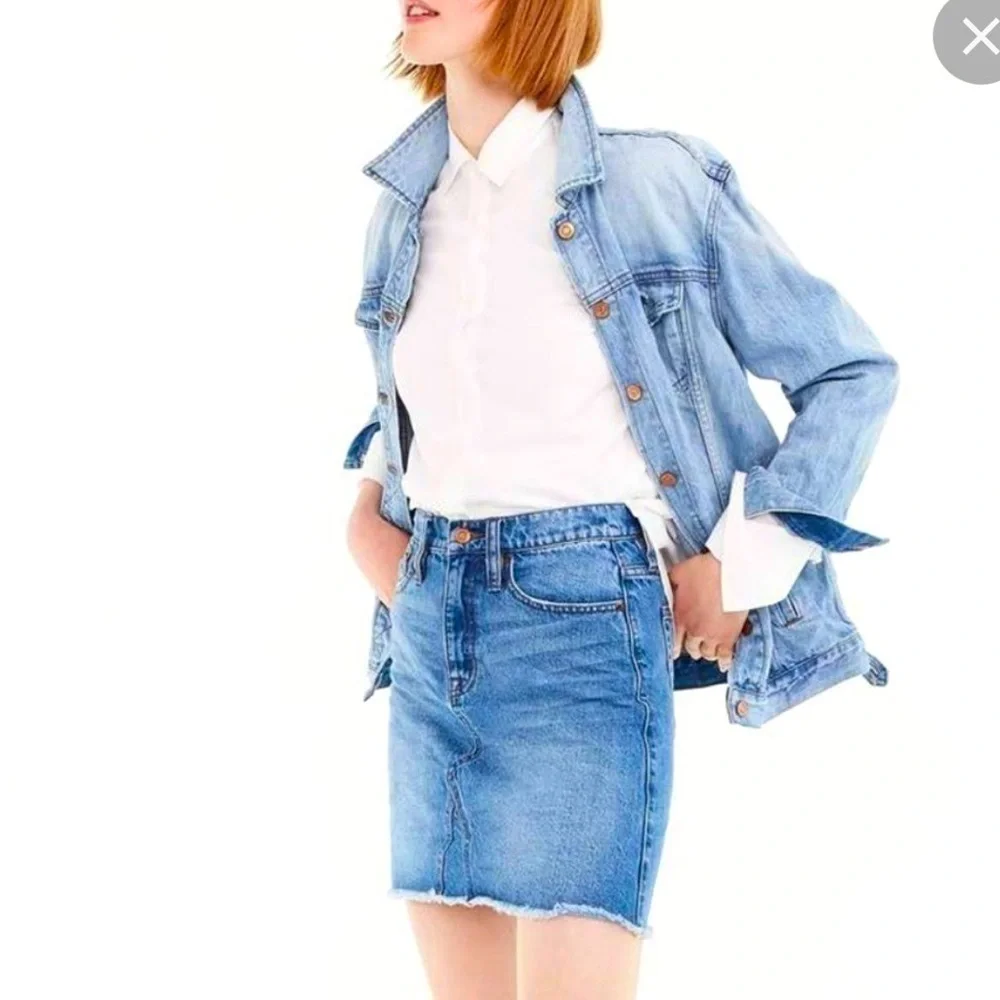 J. Crew High Rise Raw Hem Denim Skirt - Picture 1 of 10